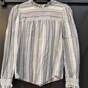 LOFT Black and White Patterned Blouse
